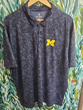 Antigua University Of Michigan Navy Floral Polo - Size XXL